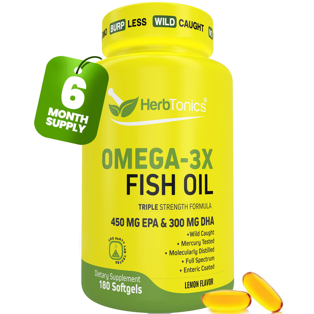 Omega 3 Fish Oil 1250mg Lemon Flavor 180 Softgels D916