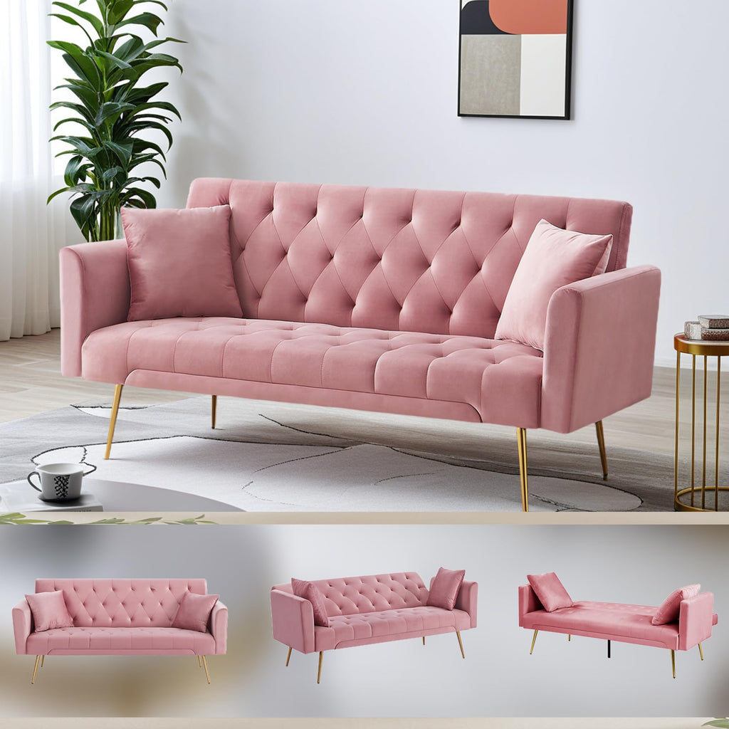 Modern Velvet Sofa Bed Futon with 2 Pillows N571