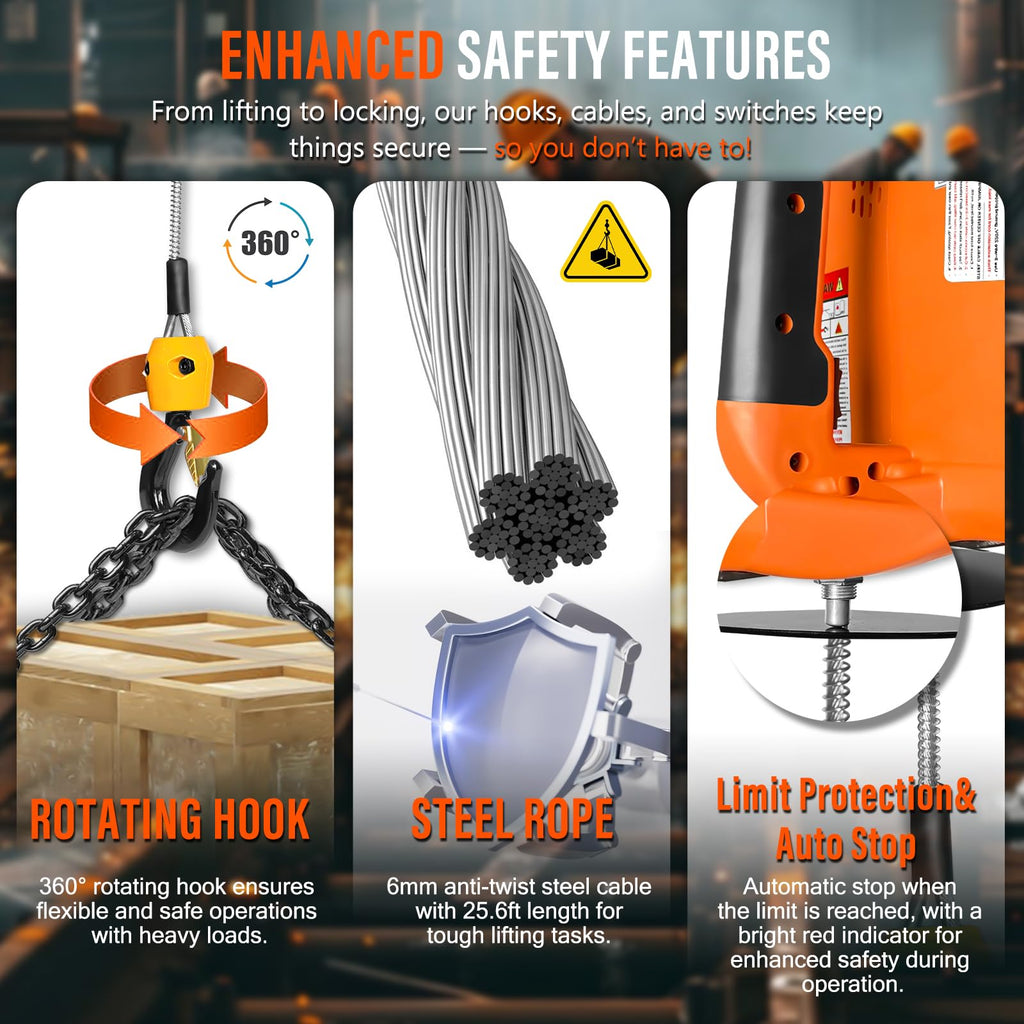 3-in-1 Electric Hoist Winch 1540 lbs 120V with Remote I75282