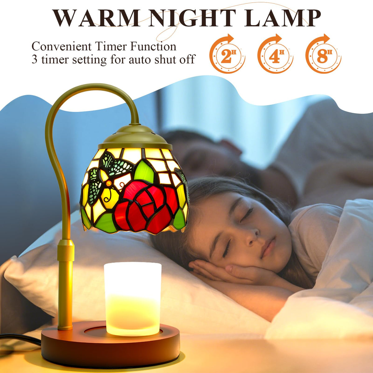Candle Warmer Lamp with Timer Dimmer, Stained Glass, 2 Bulbs N622894