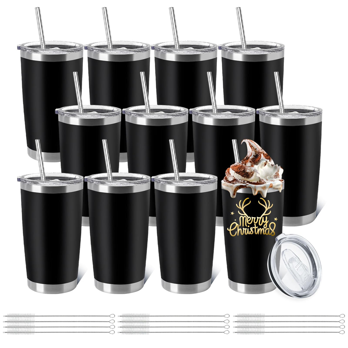 12 Pieces Insulated Stainless Steel Tumbler with Lid and Straw A60581