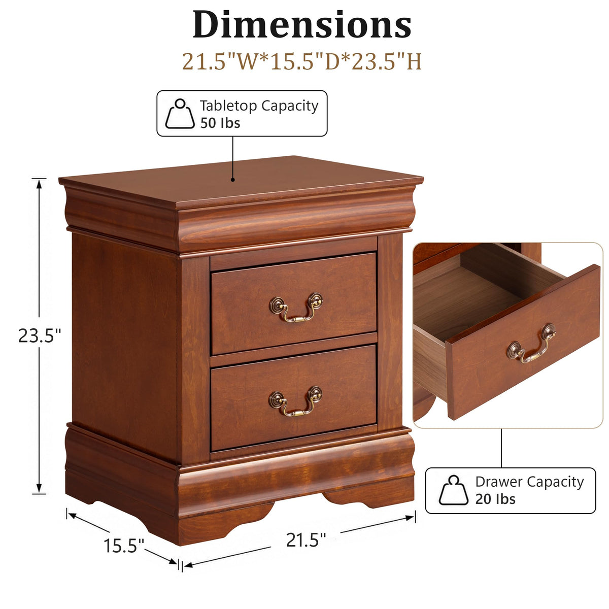 Solid Wood 2 Drawer Nightstand U69008
