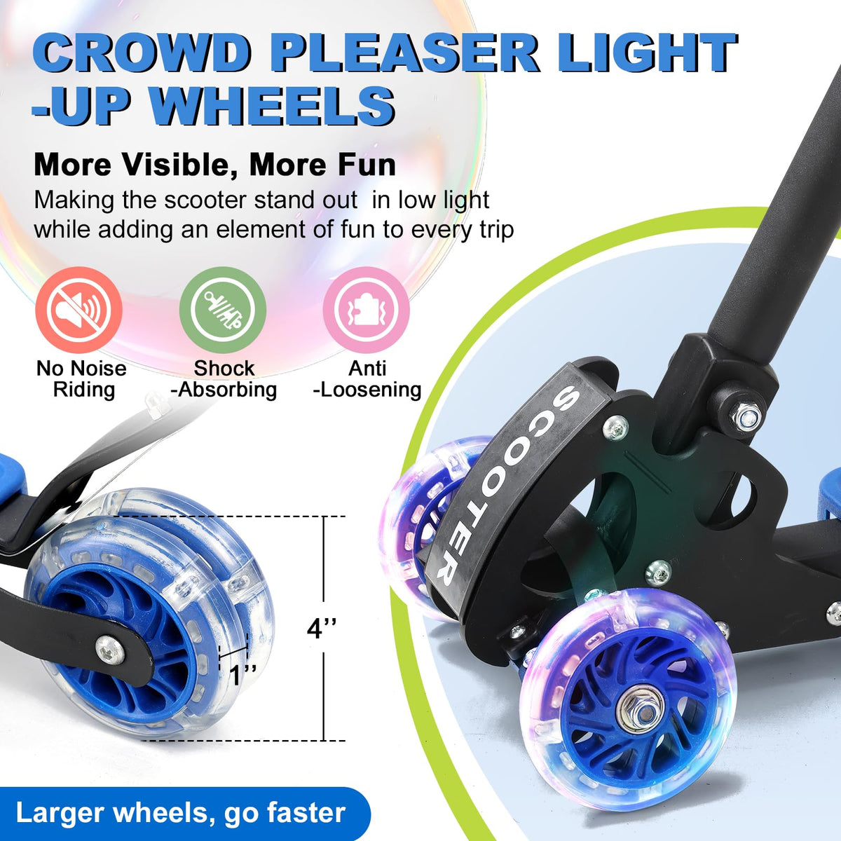 Light up 3 Wheels Folding Kick Scooter with Adjustable Handlebar C4140