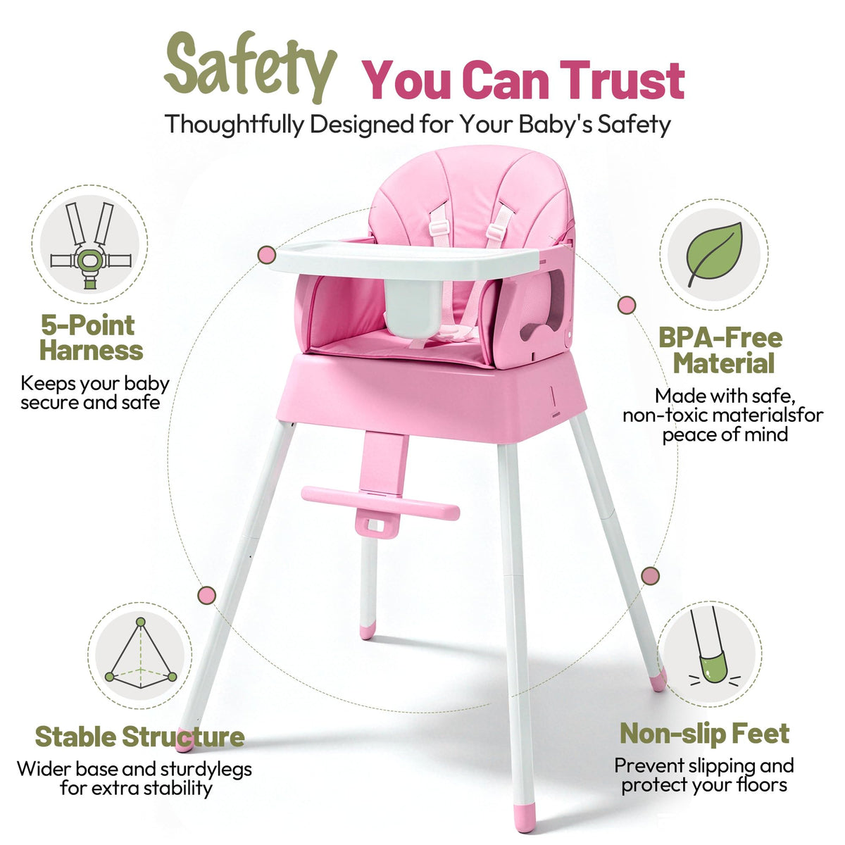 5 in 1 Foldable Baby High Chair J1379