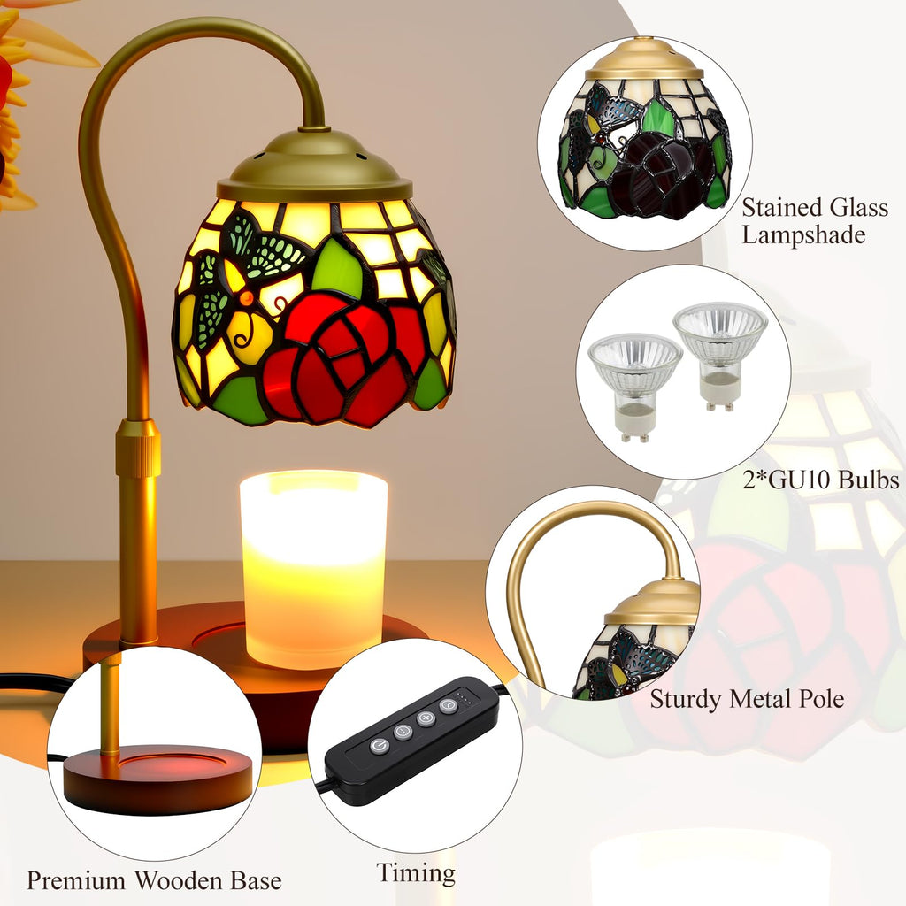 Candle Warmer Lamp with Timer Dimmer, Stained Glass, 2 Bulbs N622894