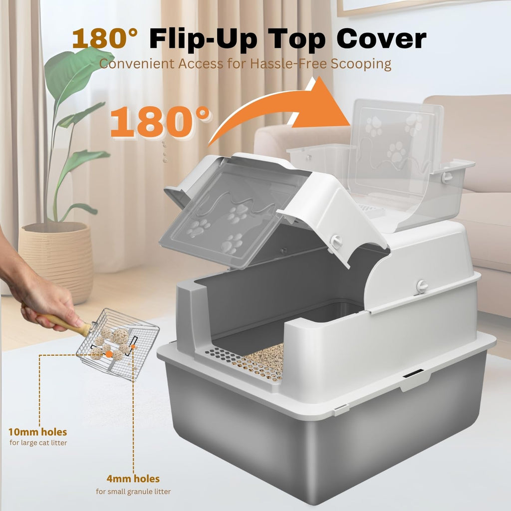 XXXXL Stainless Steel Cat Litter Box with Lid H247998