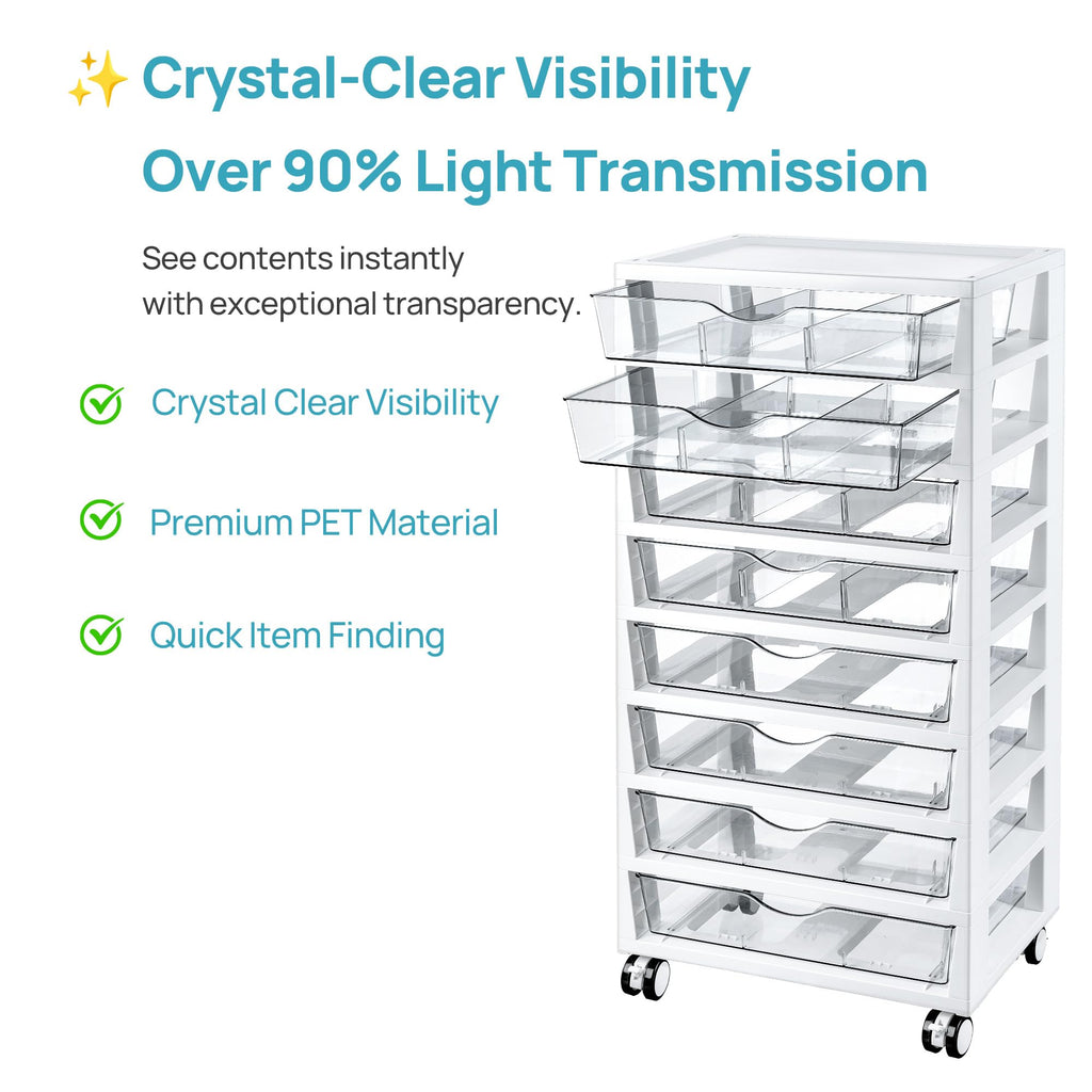 8 Tier Rolling Cart with Drawers H3509