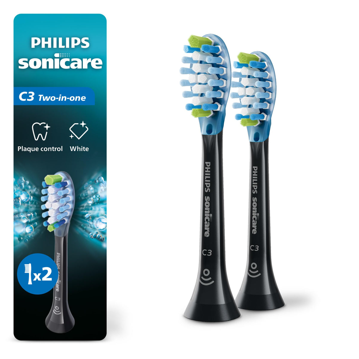 Black 2 Pack Replacement Electric Toothbrush Heads I345899
