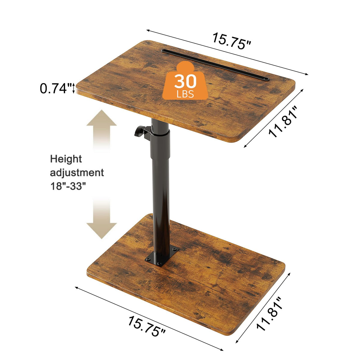 Height Adjustable Swivel C Shaped Side Table Set of 2 X485110