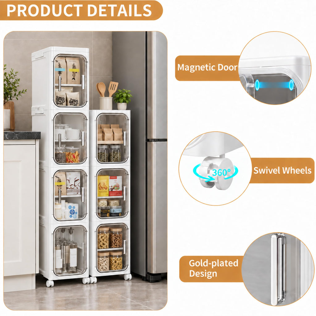 Narrow Slim 2-Tier White Bathroom Storage Cabinet with Wheels F733
