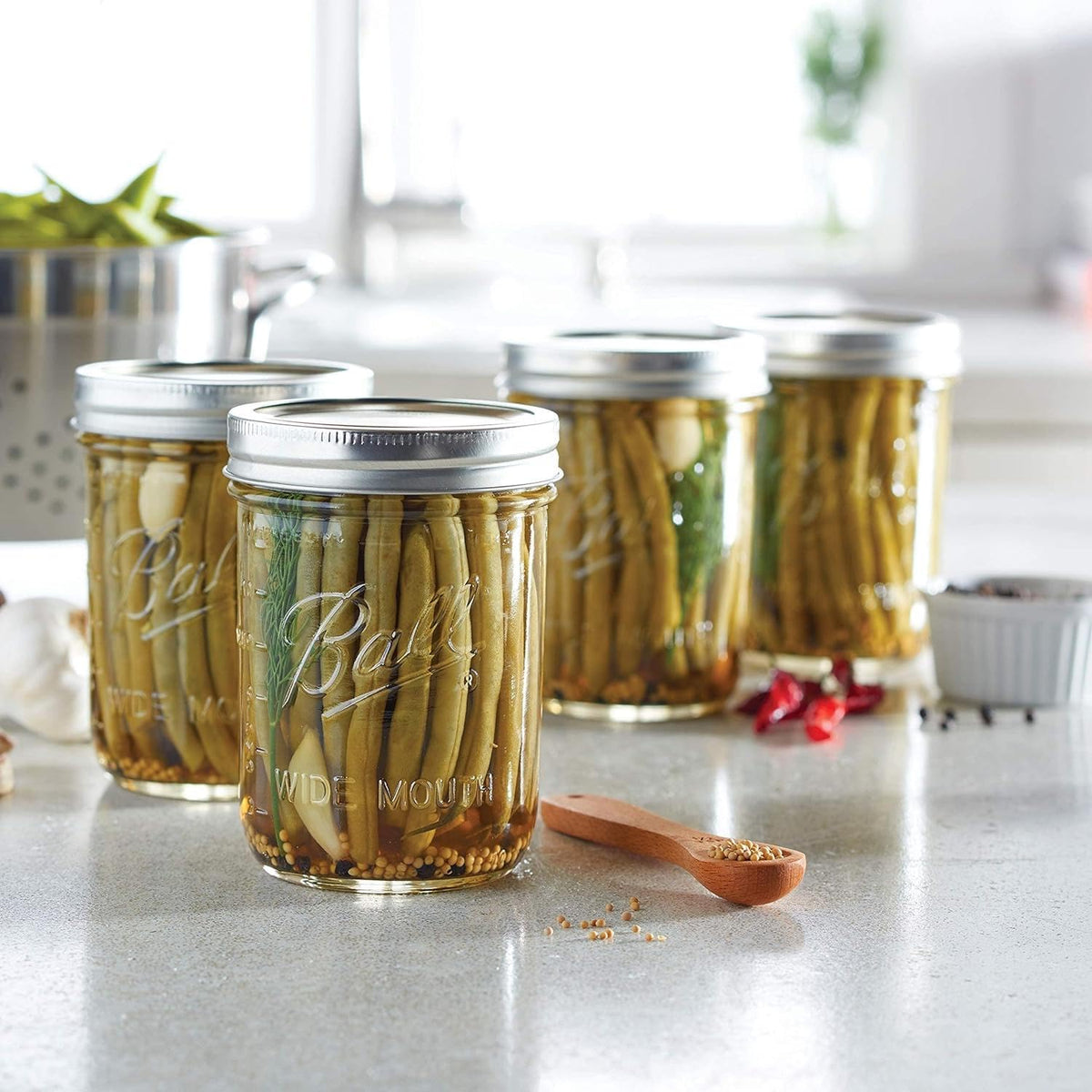 Wide Mouth Glass Mason Jars with Lids and Bands, 12 Pint Size 16 Ounce Q623