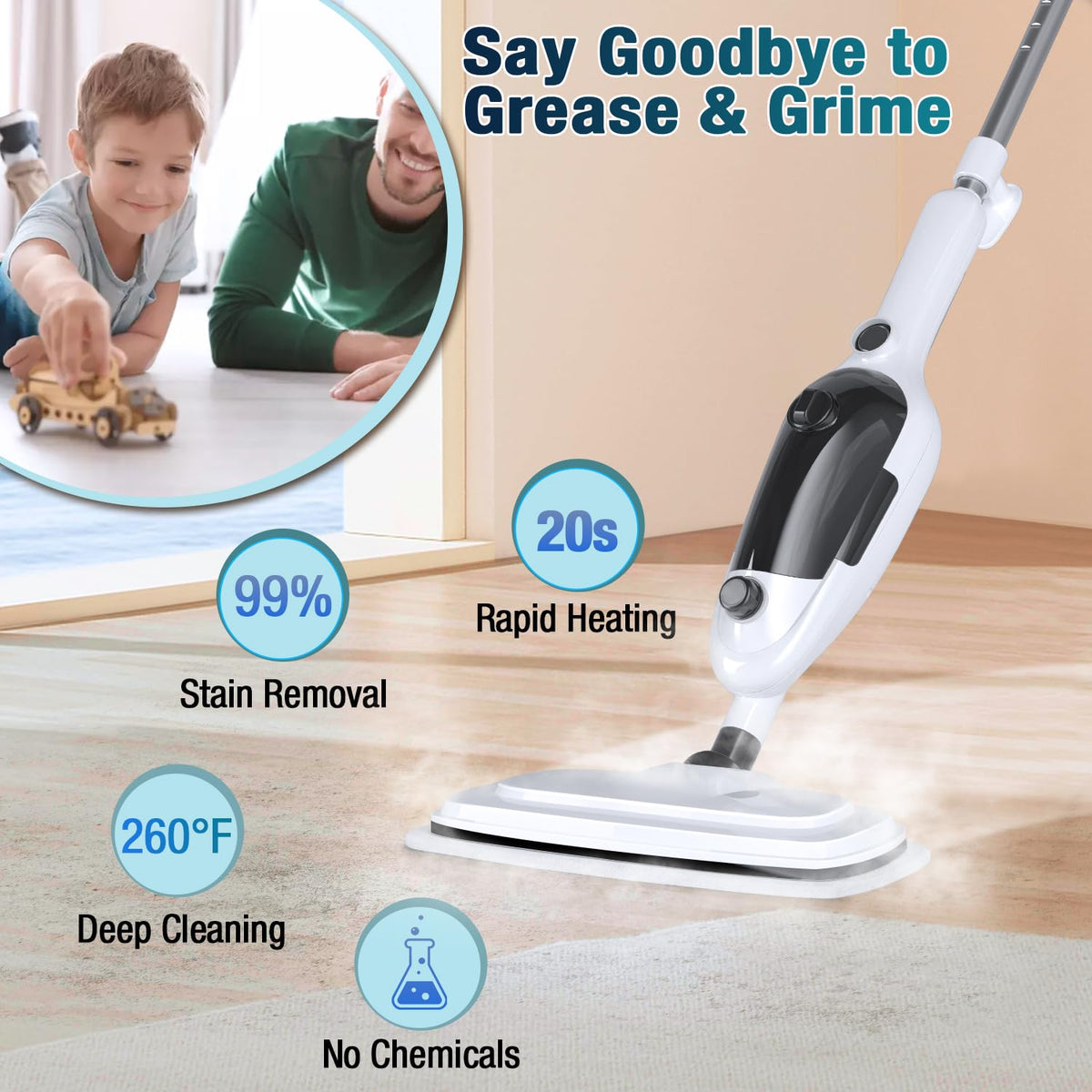 11-in-1 Steam Mop with 15.2 OZ Tank J68383