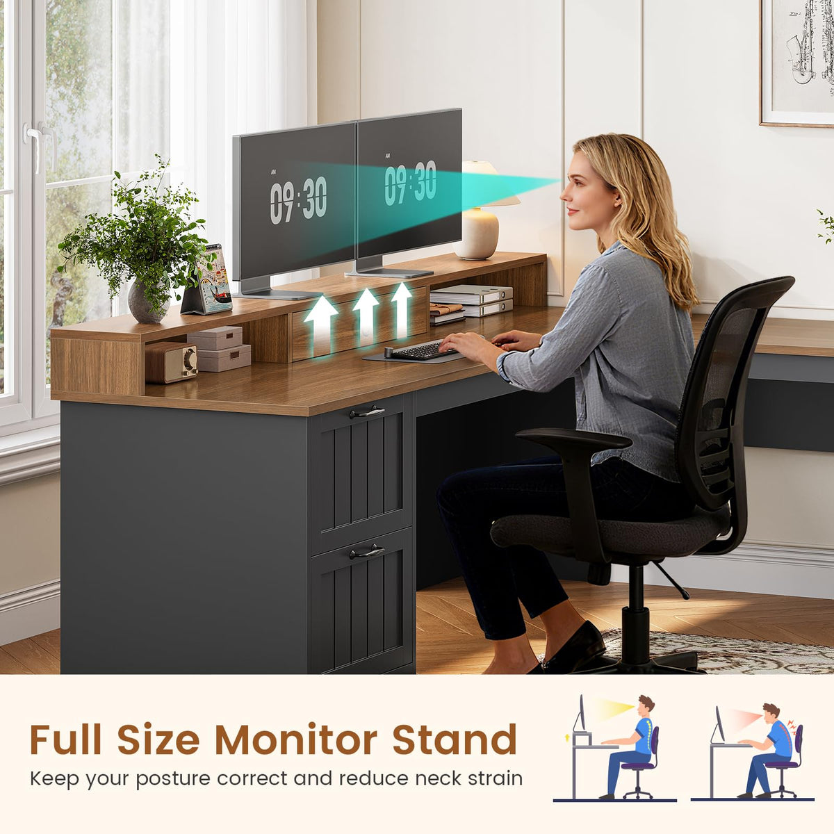 63" L Shaped Desk with Drawers and Storage Cabinet O614398
