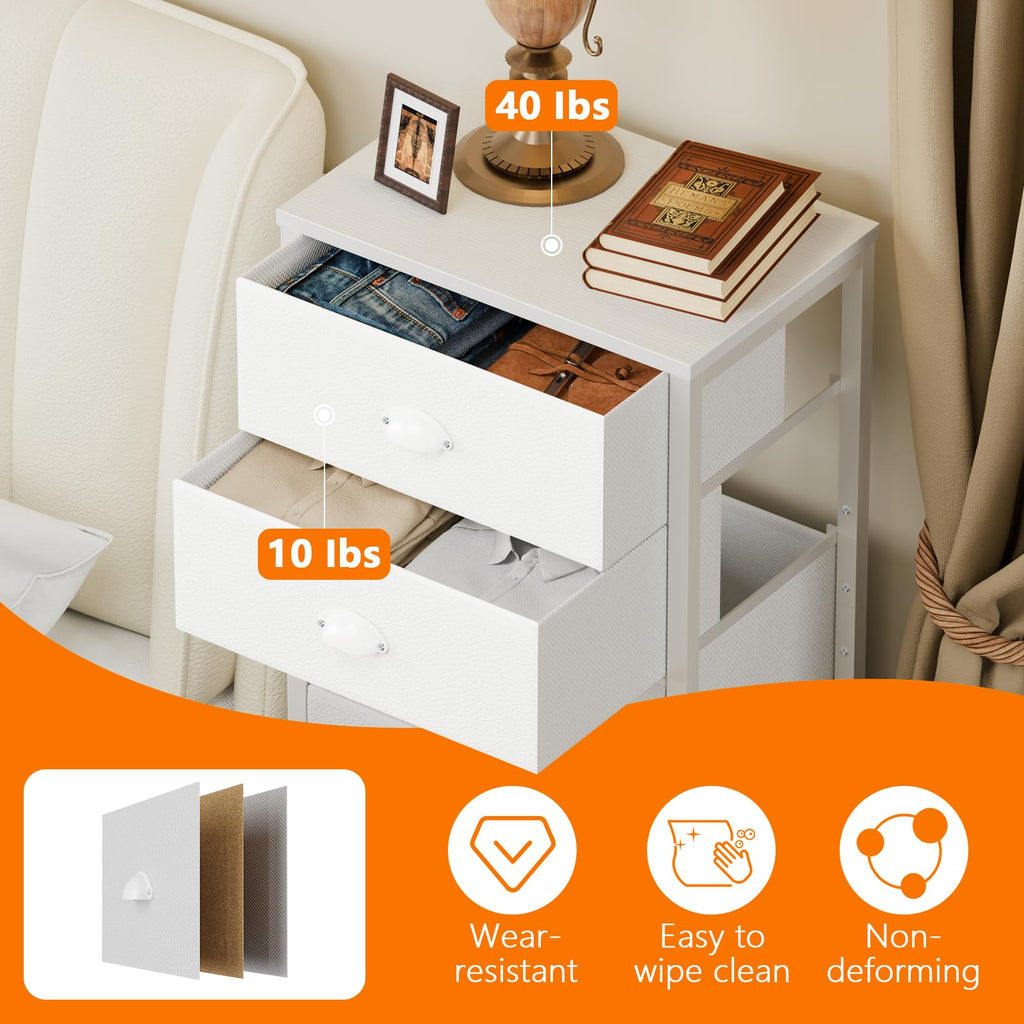White Tall Dresser with Fabric Drawer N170