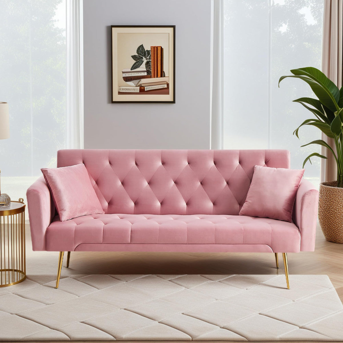 Modern Velvet Sofa Bed Futon with 2 Pillows N571
