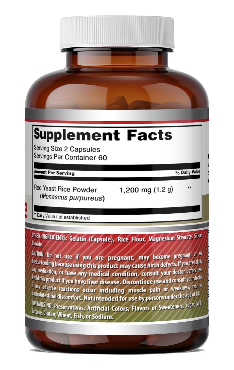 Red Yeast Rice 1200mg Capsules Supplement 120 Count 3 Pack U74080