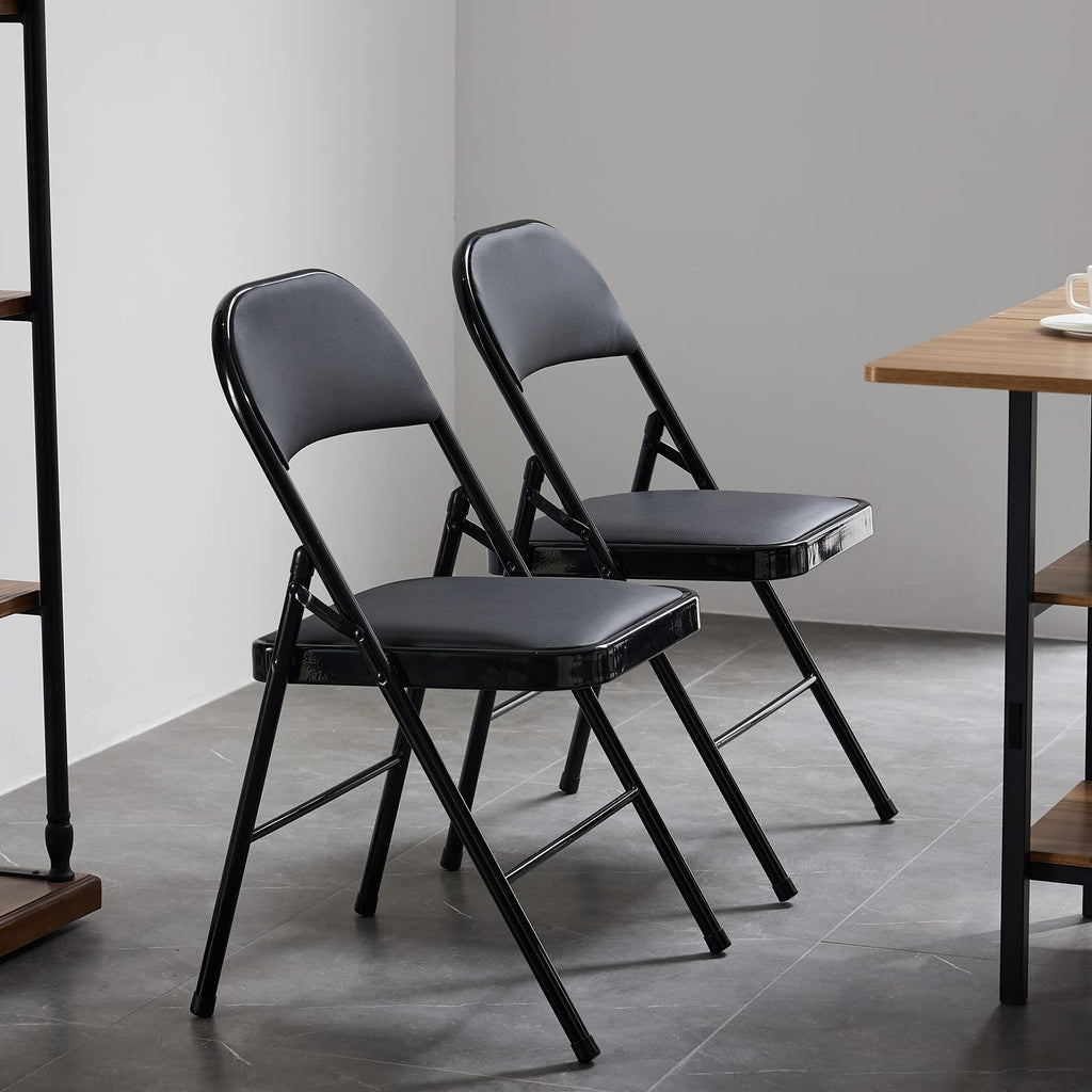 Black Folding Chairs with Padded Seats, 10 Pack L51445