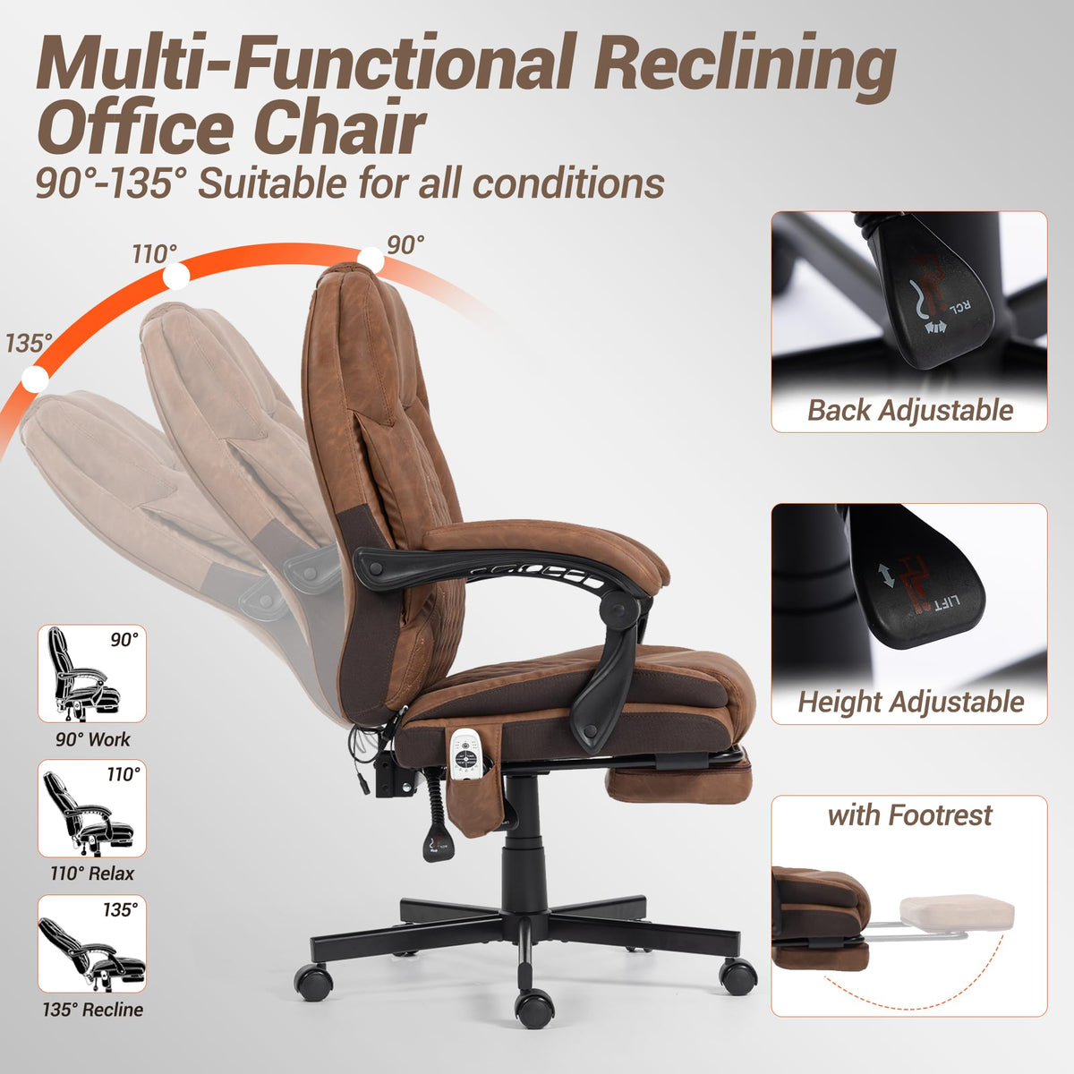 Brown PU Leather Massage Office Chair with Foot Rest Q889144