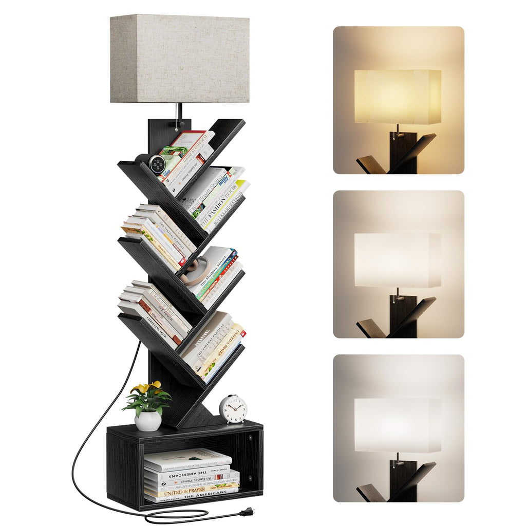 6 Tier Tree Bookshelf with Light, Black H704728