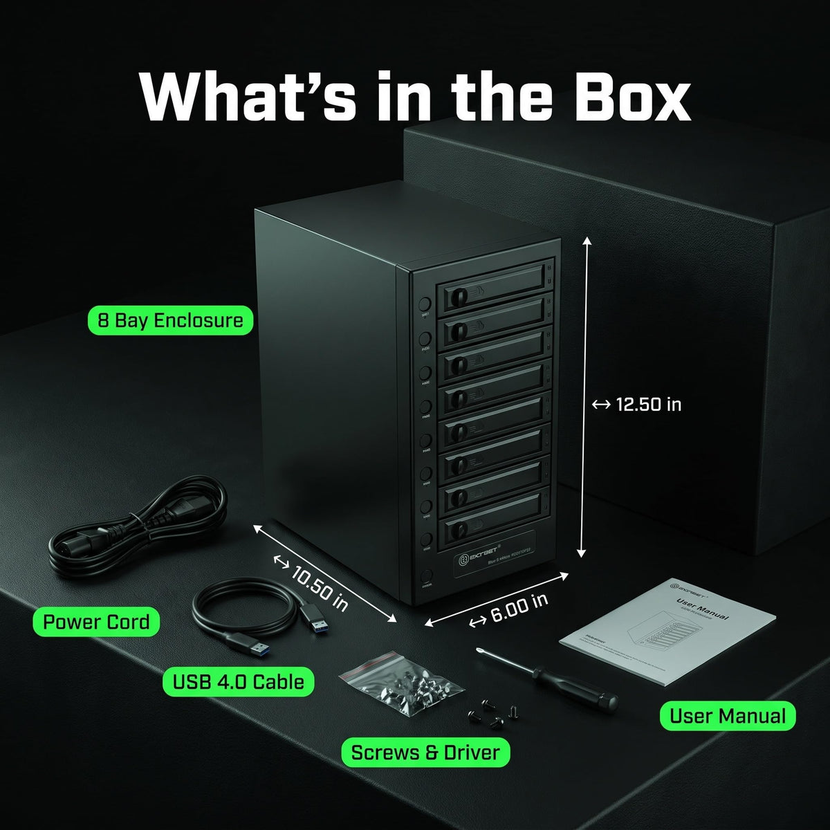 USB 4.0 40Gbps Type-C 8 Bay 2.5 Inch and 3.5 Inch SATA Hard Drive Enclosure O320