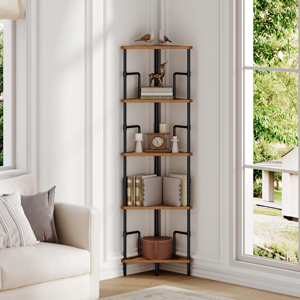 5-Tier Tall Corner Bookshelf with Metal Frame S5732