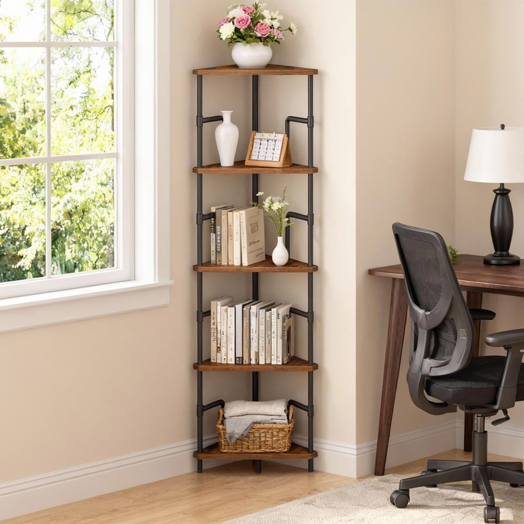 5-Tier Tall Corner Bookshelf with Metal Frame S5732