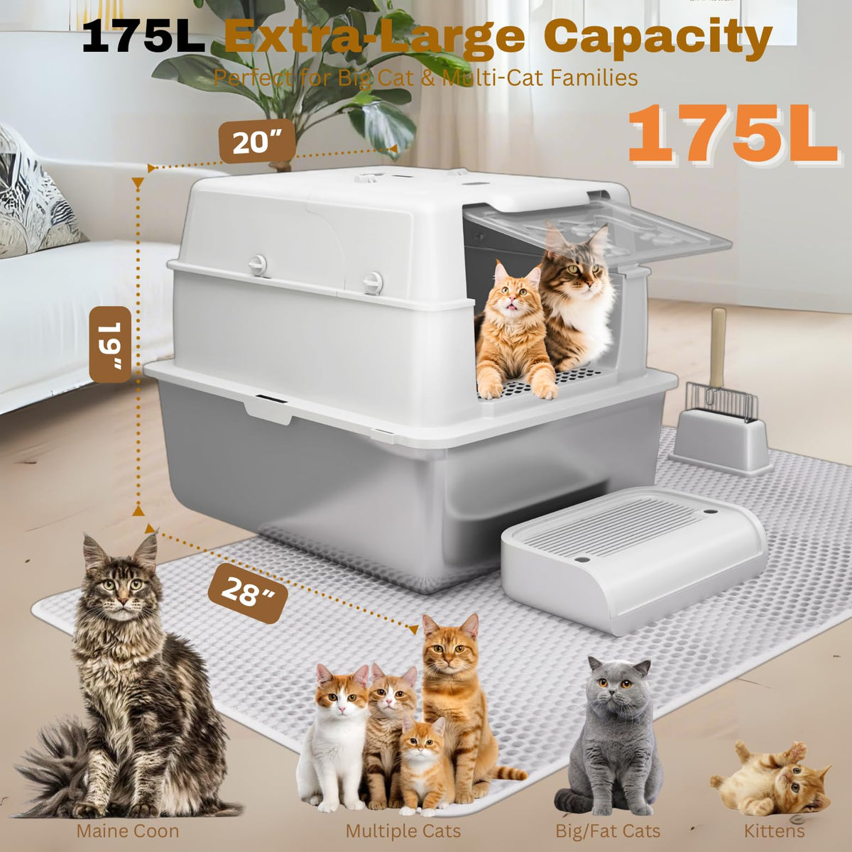 XXXXL Stainless Steel Cat Litter Box with Lid H247998