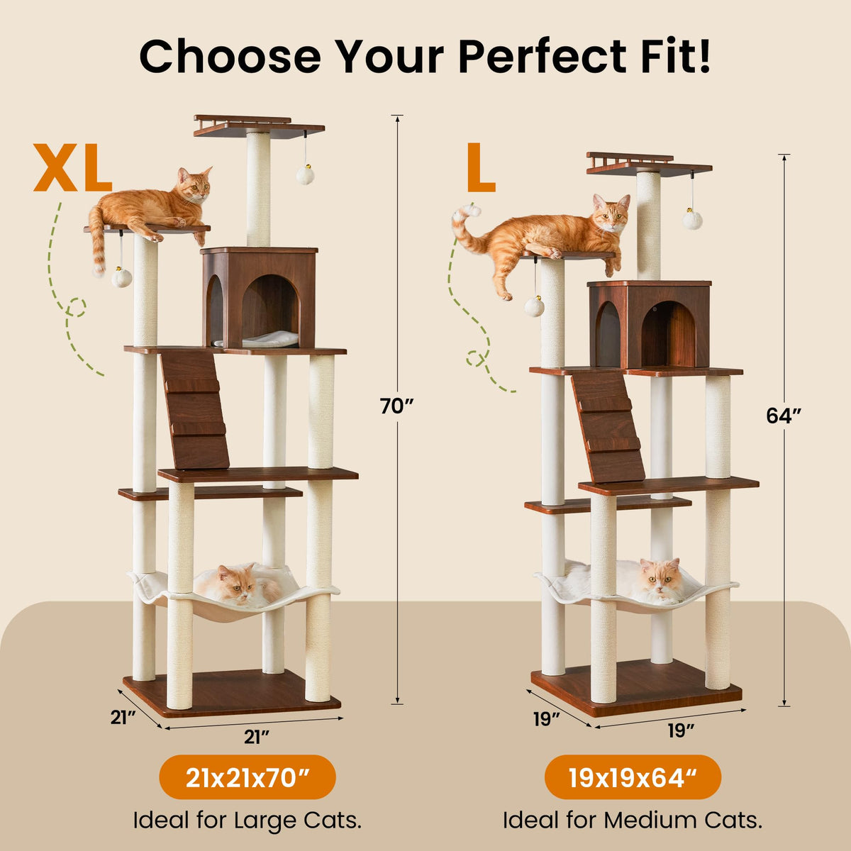 70 inch Tall Multi-Level Cat Tree with Scratching Posts, Perches, Hammock & Pad D762