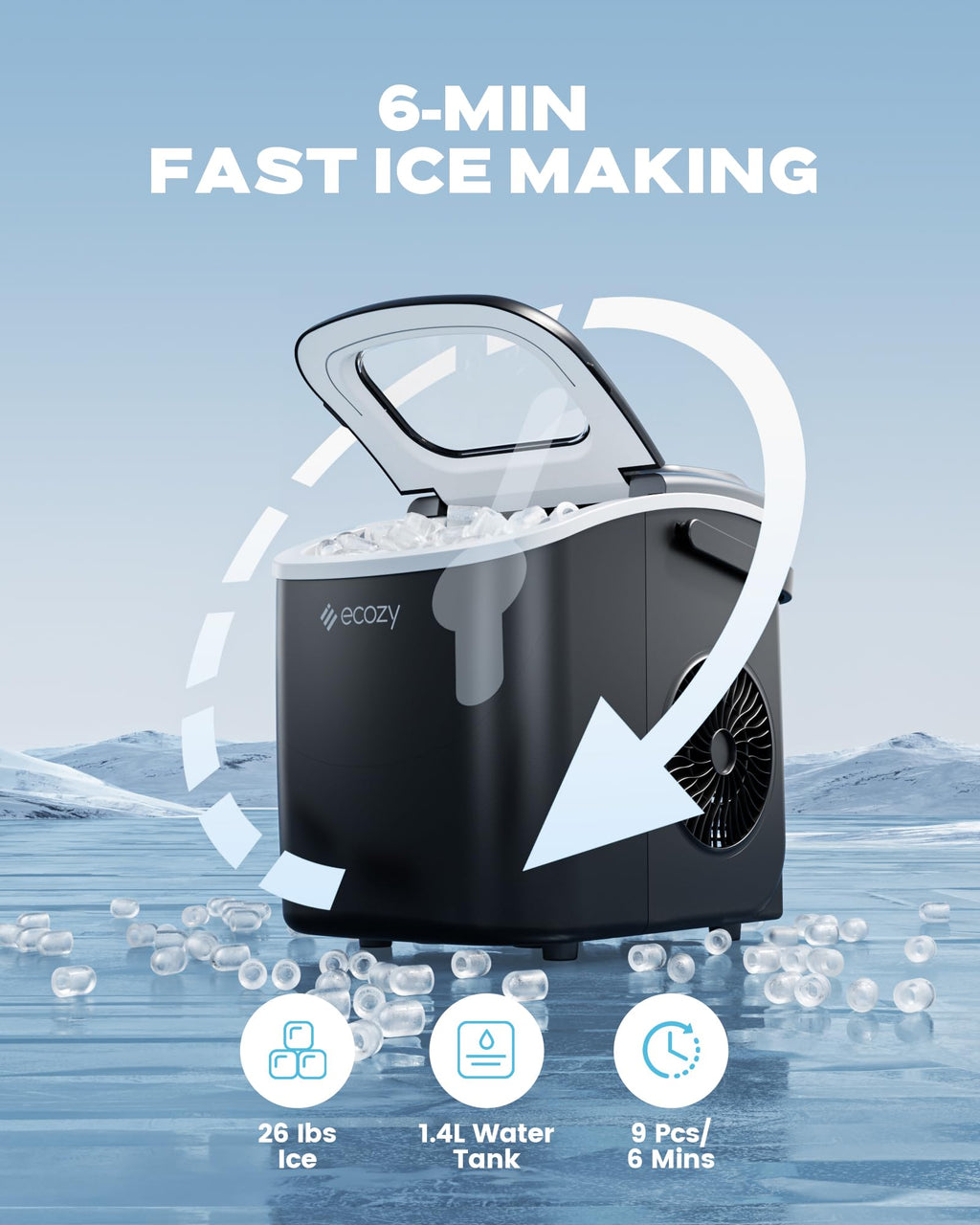 Countertop Ice Maker with Carry Handle, 26lbs/24Hrs N65507