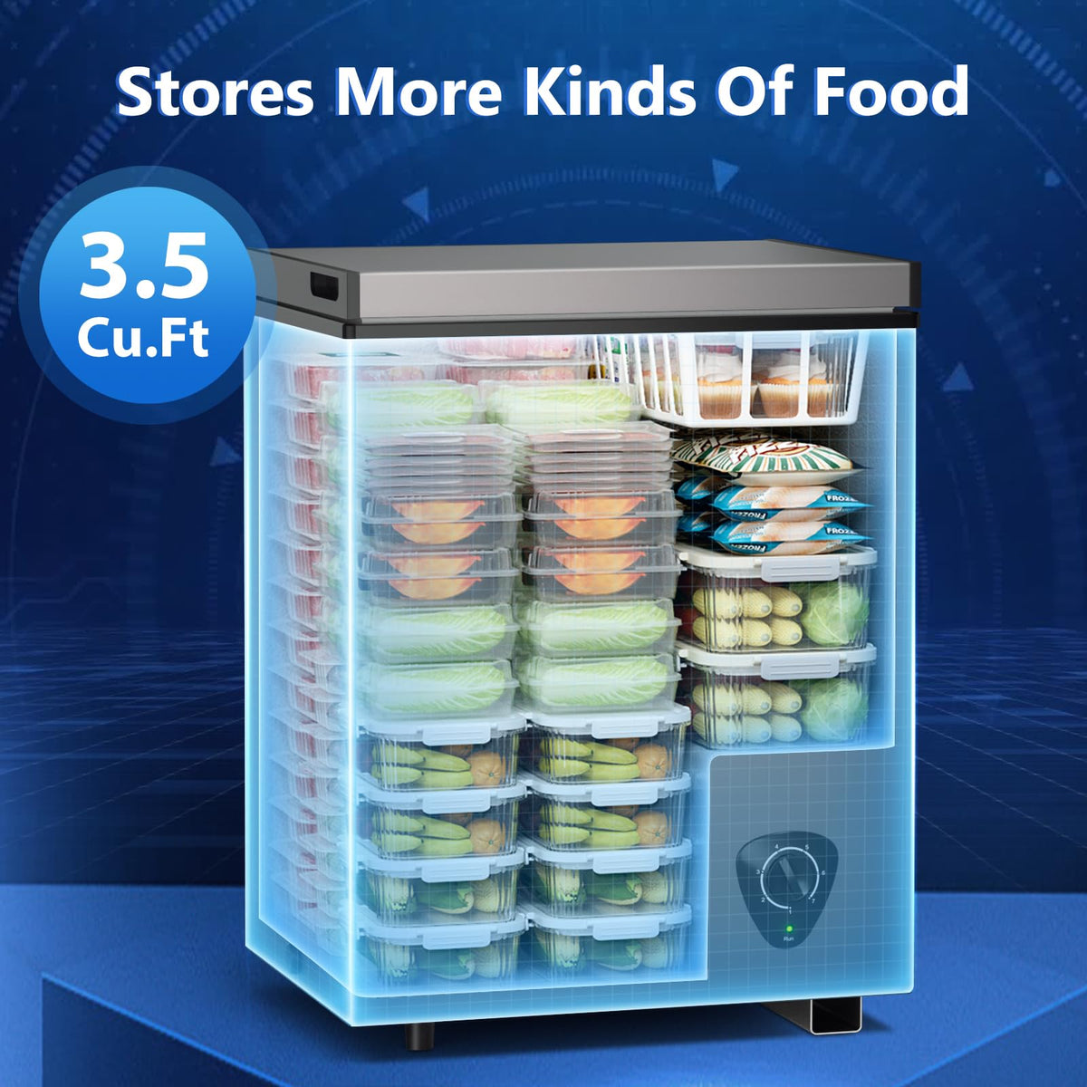 3.5 Cubic Feet Grey Chest Freezer with Removable Basket S693