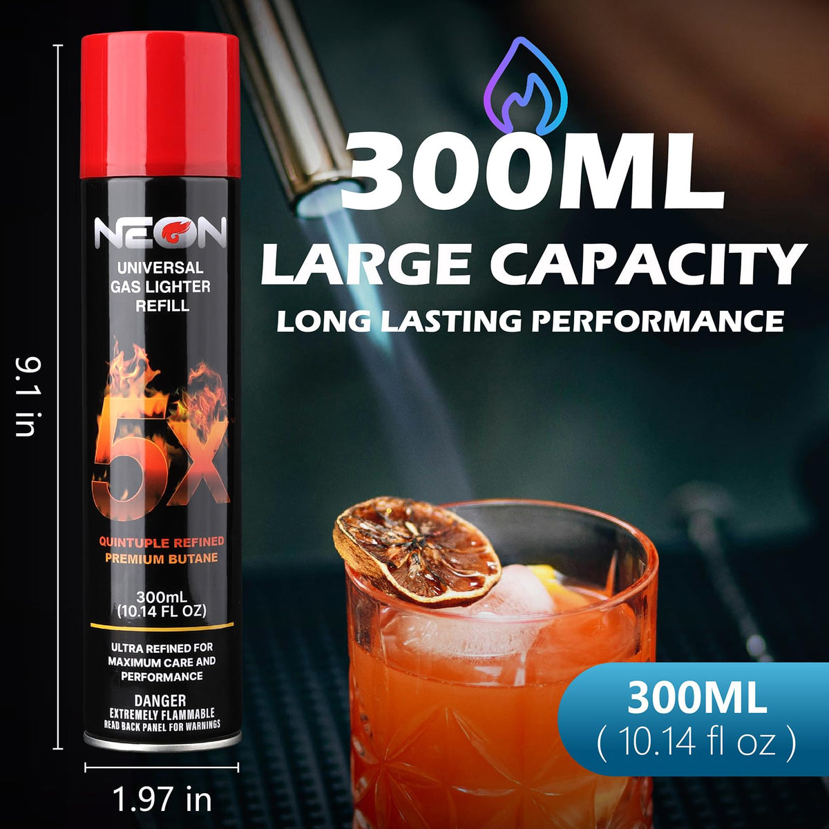 300ml Butane Fuel Refill with Metal Nozzle & 5 Adapters, 12 Cans G467136