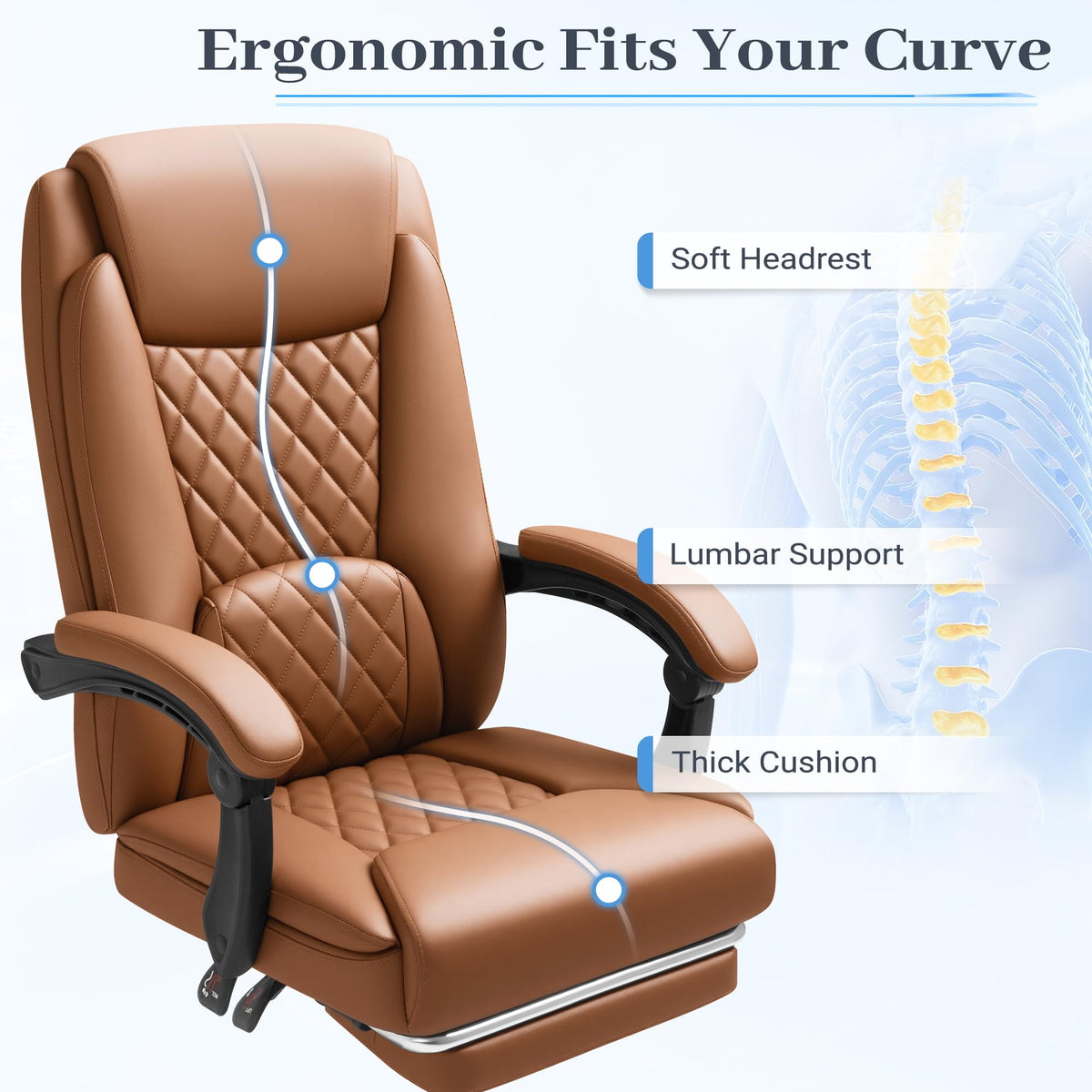 Brown Leather Ergonomic High Back Office Chair with Footrest F41517