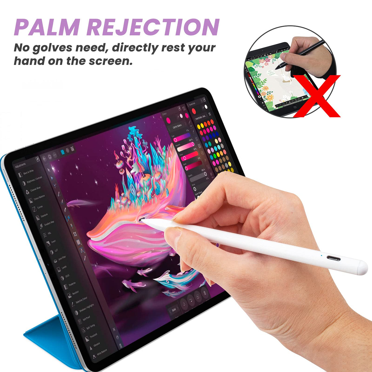 White Stylus Pen for iPad with Palm Rejection and Tilt Sensitive R1009