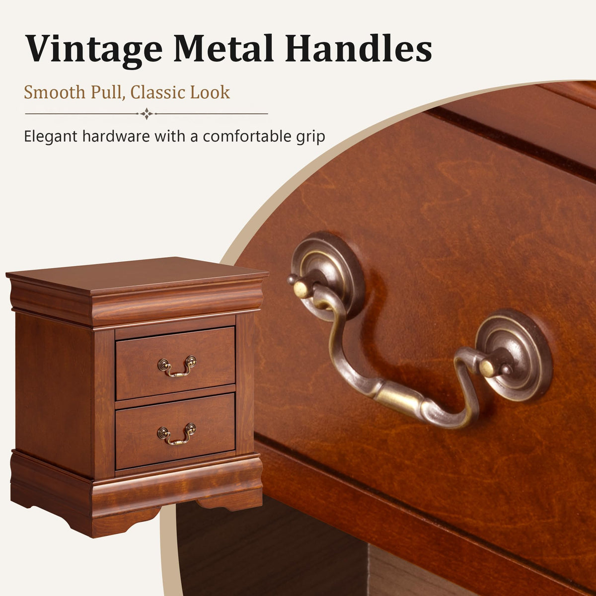 Solid Wood 2 Drawer Nightstand U69008