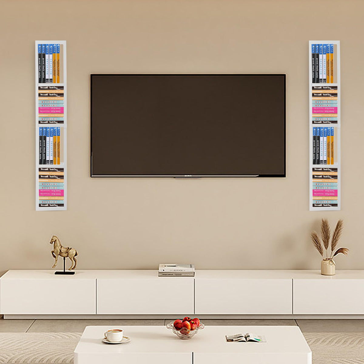 2 Pcs 34Inch White Wall Mount CD DVD Storage Shelf W66828