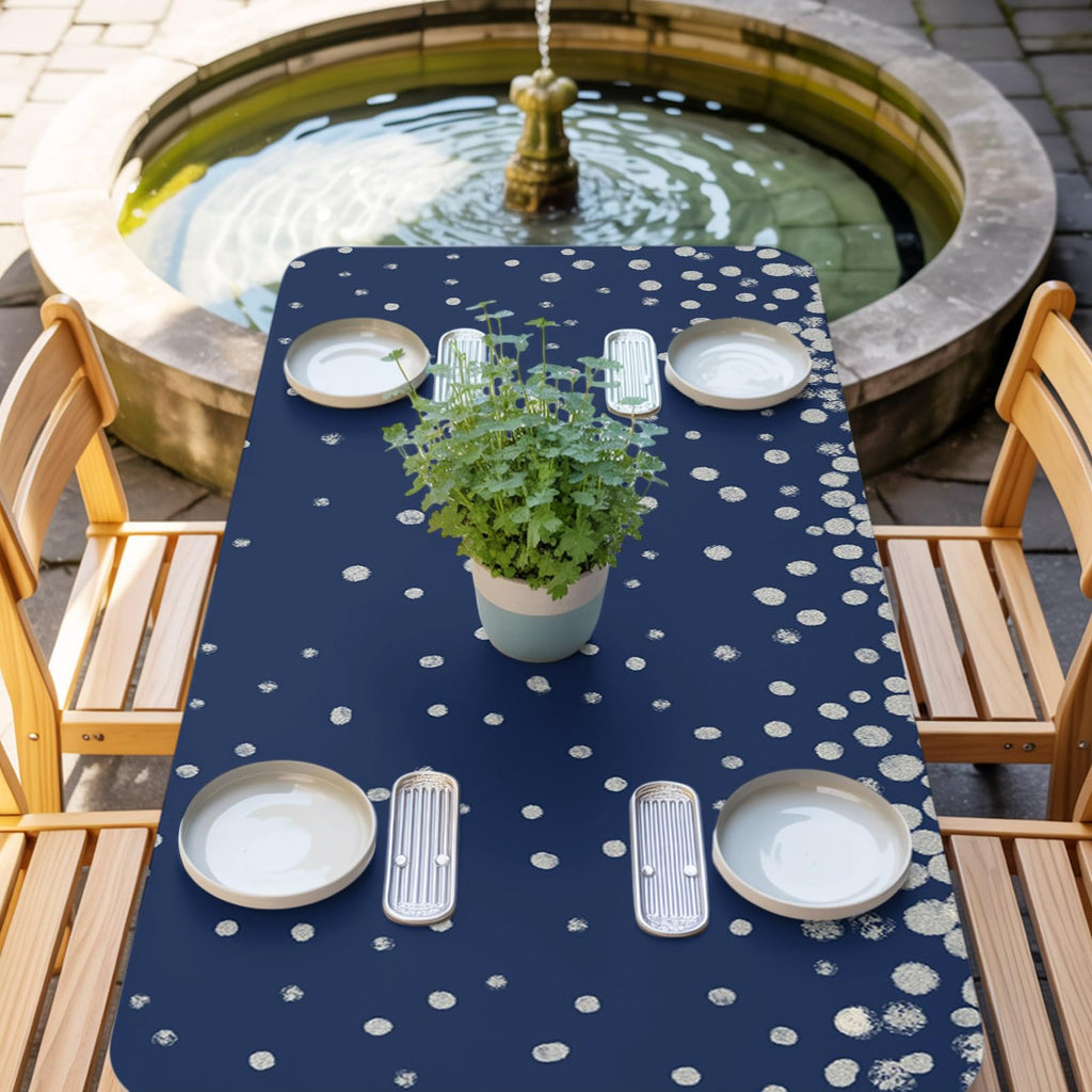Silver Speckle Fitted Rectangle Tablecloth 32" x 72" Navy Blue Elastic Waterproof Table Cover P275406