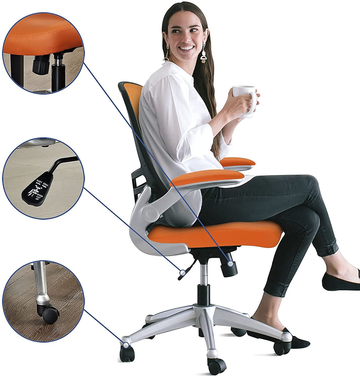 Orange Mesh Back Vinyl Seat Office Chair P524925