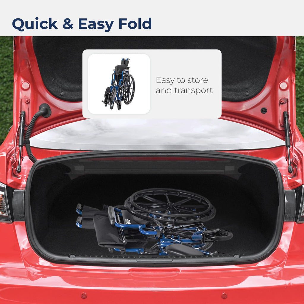 Blue Streak Foldable Wheelchair with Leg Rests Q253