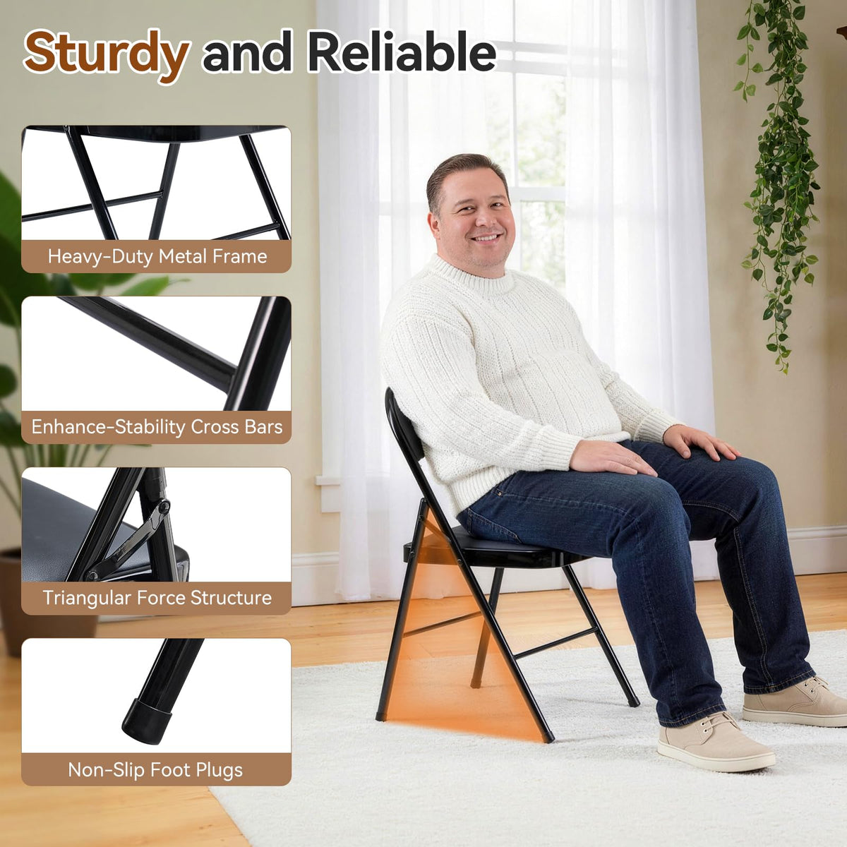 Black Folding Chairs with Padded Seats, 10 Pack L51445