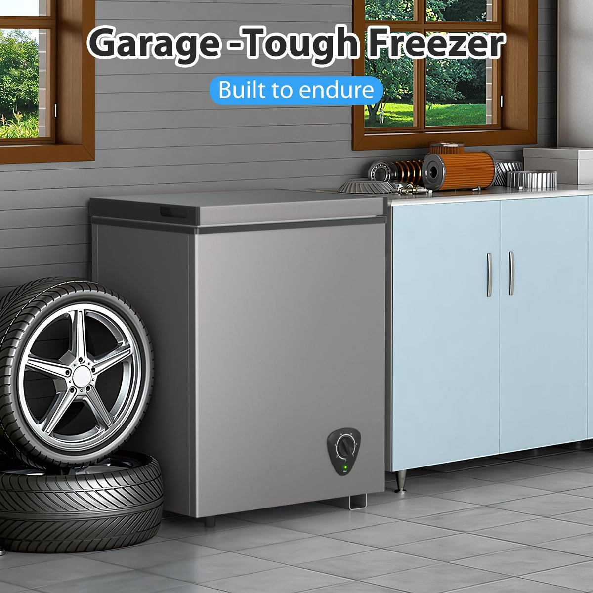 3.5 Cubic Feet Grey Chest Freezer with Removable Basket S693
