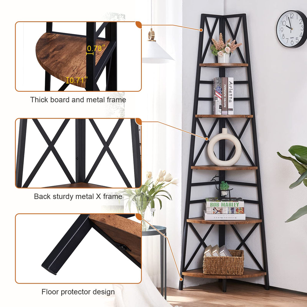 5 Tier 72 Inch Tall Corner Bookshelf M125
