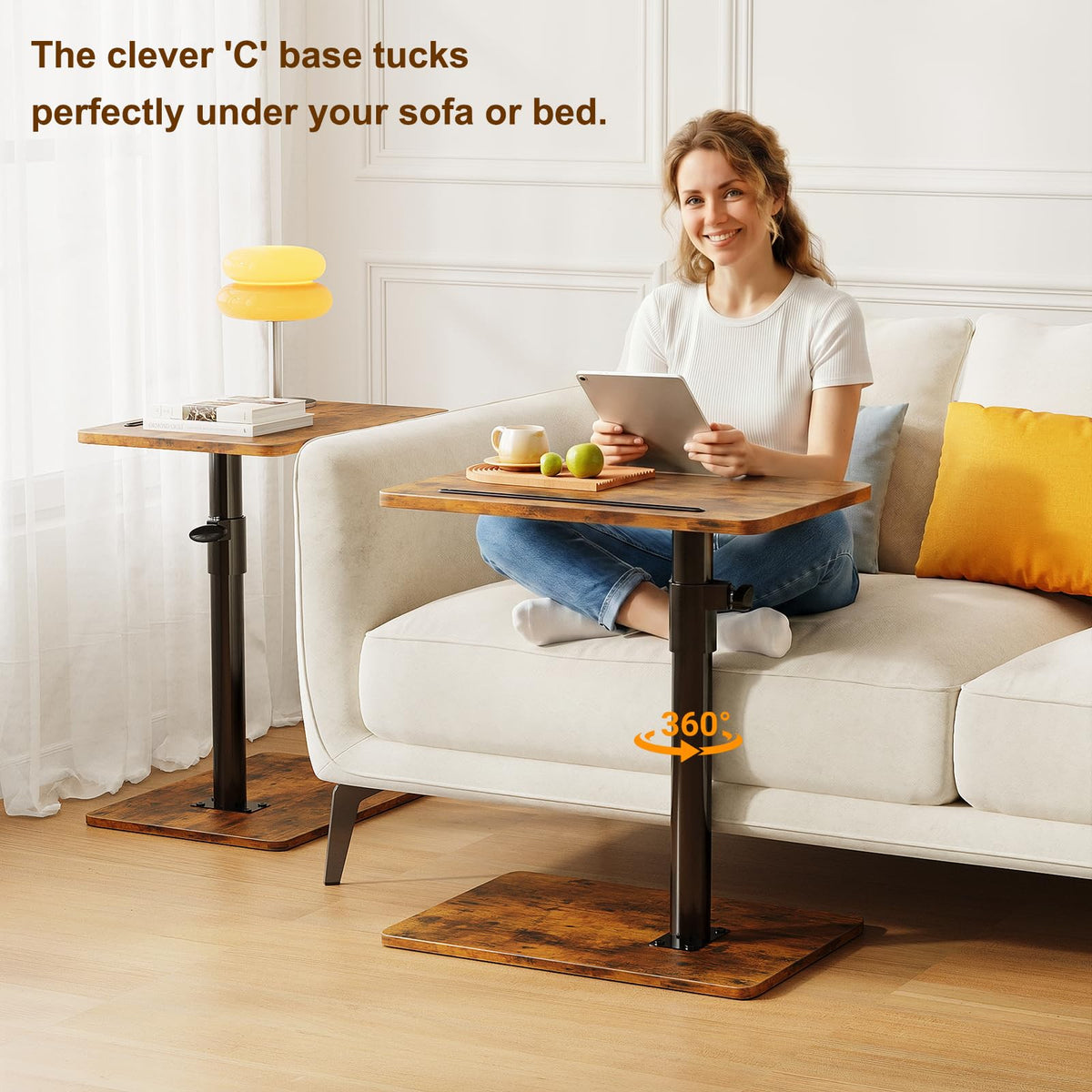 Height Adjustable Swivel C Shaped Side Table Set of 2 X485110