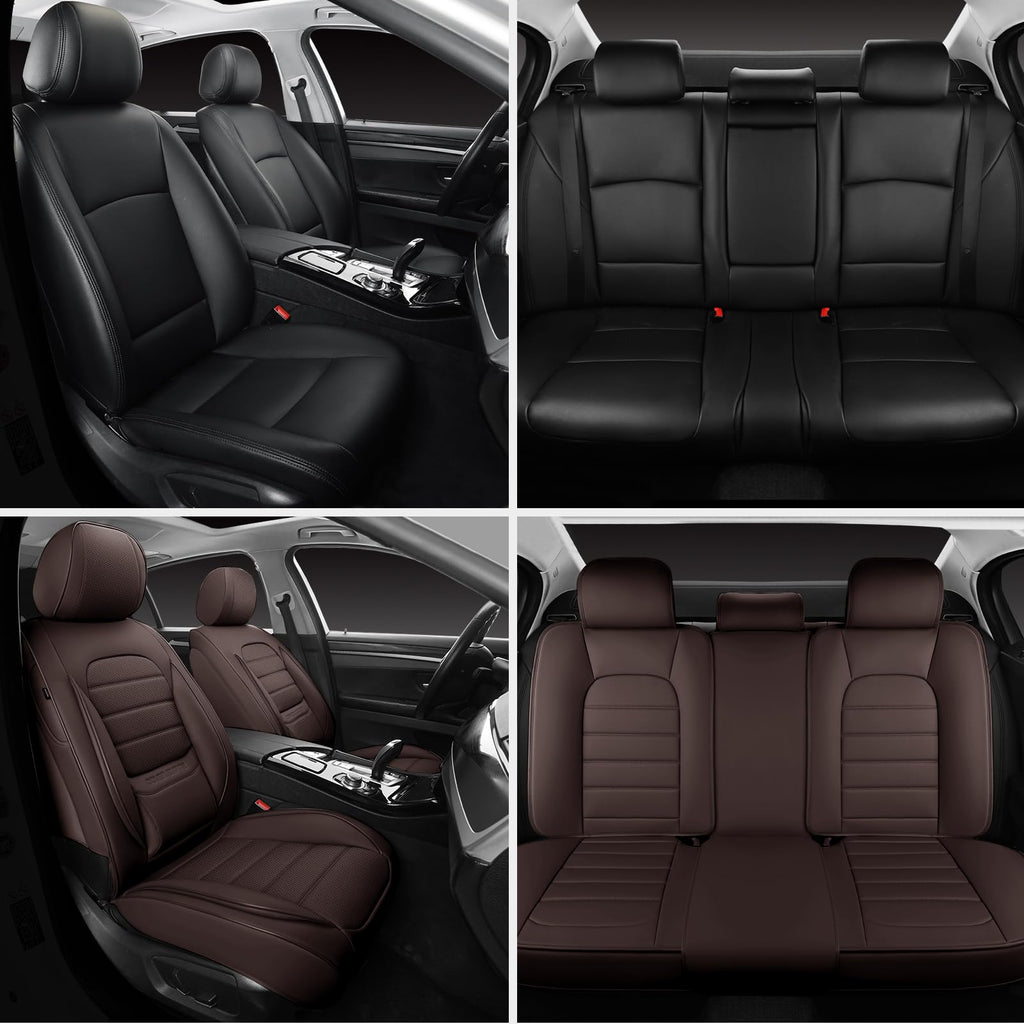 Brown Faux Leather Car Seat Covers Full Set G55043