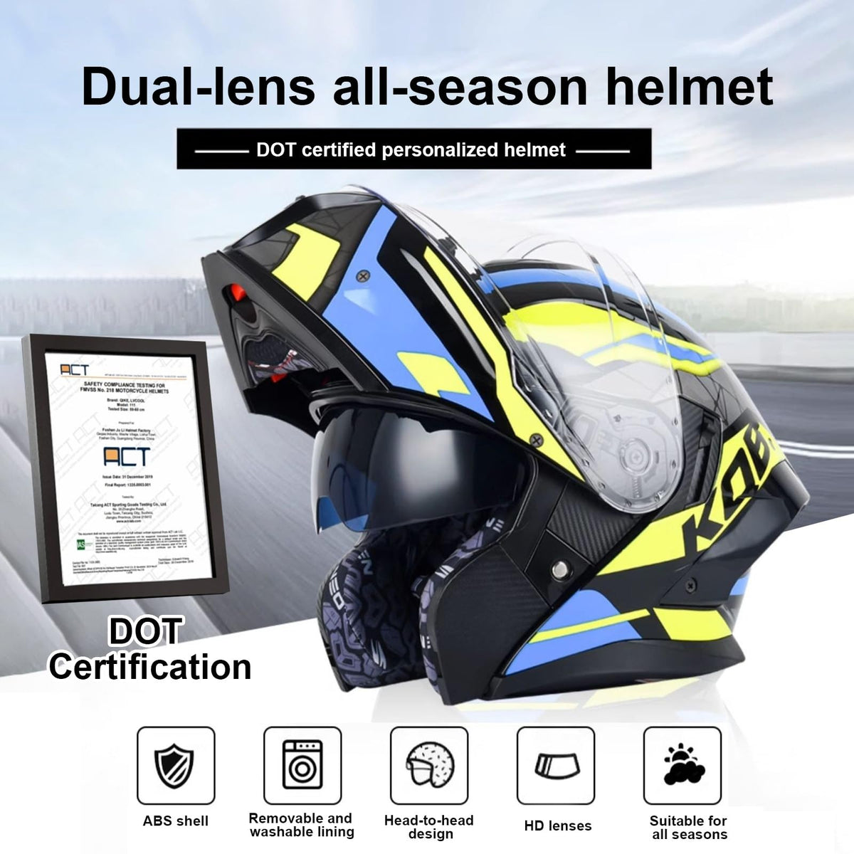 Bluetooth Modular Motorcycle Helmet with Dual Visor Full Face Flip Up DOT Approved R256