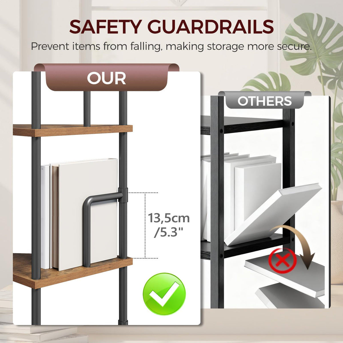 5-Tier Tall Corner Bookshelf with Metal Frame S5732