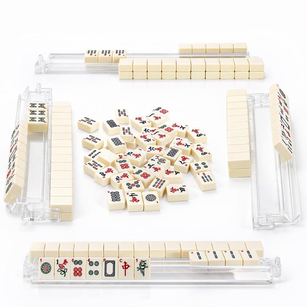 Set of 4 Clear Mahjong Racks with Pushers W858