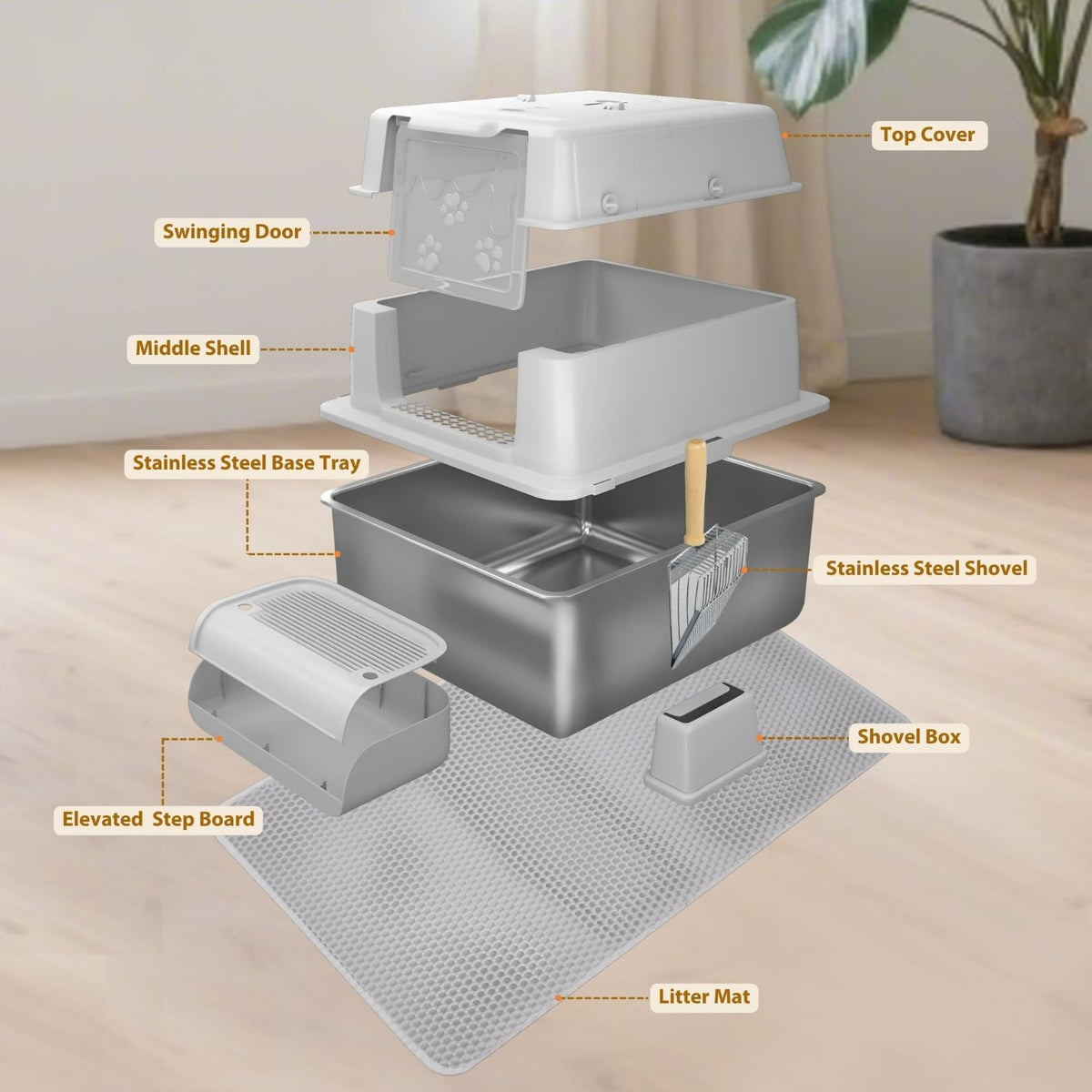 XXXXL Stainless Steel Cat Litter Box with Lid H247998