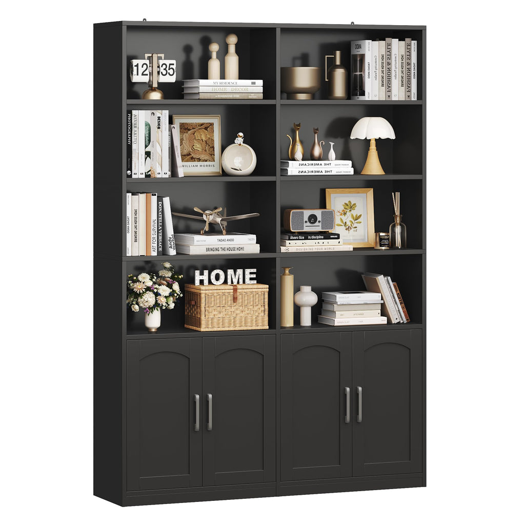 Double Wide Bookshelf and Bookcase with Doors I464