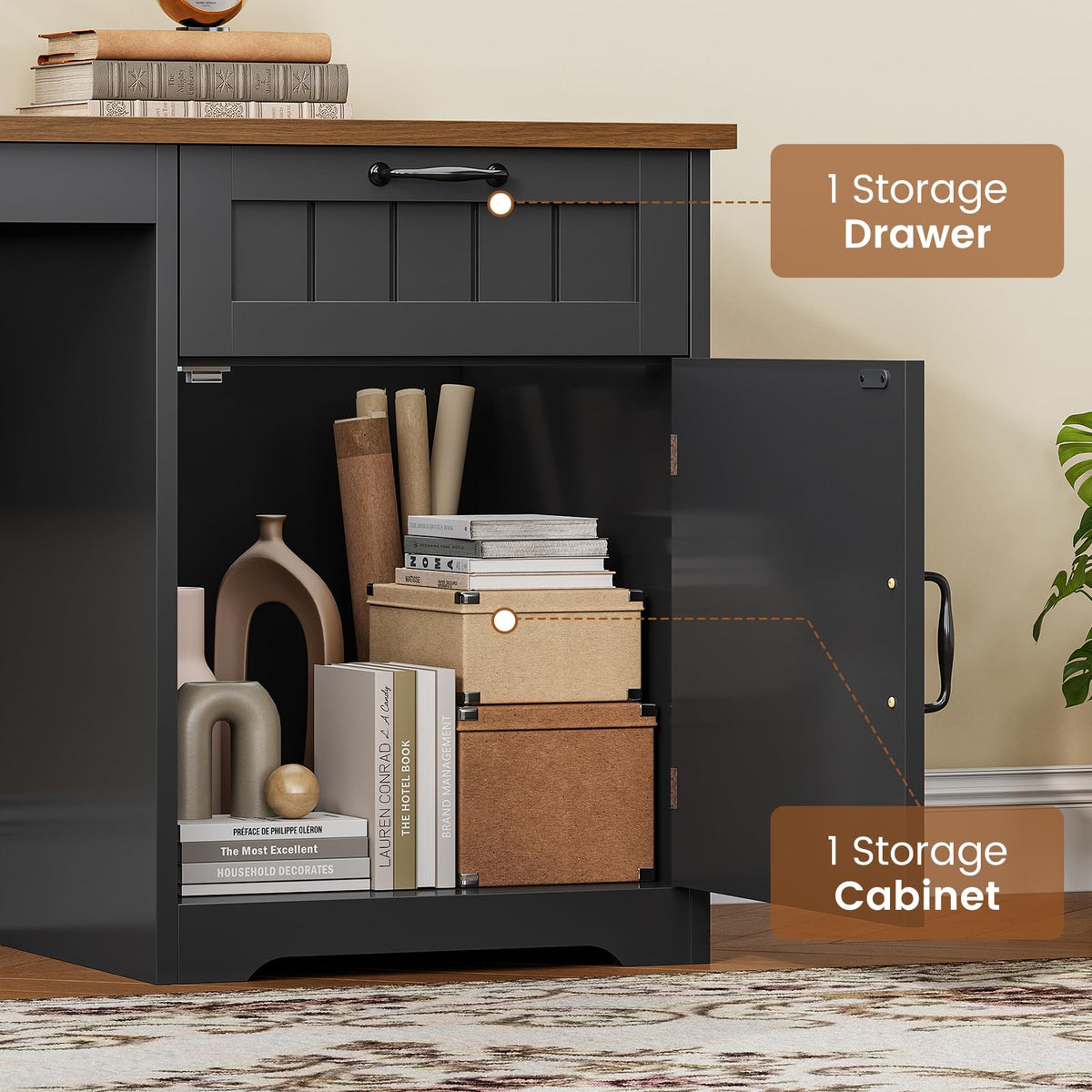 63" L Shaped Desk with Drawers and Storage Cabinet O614398