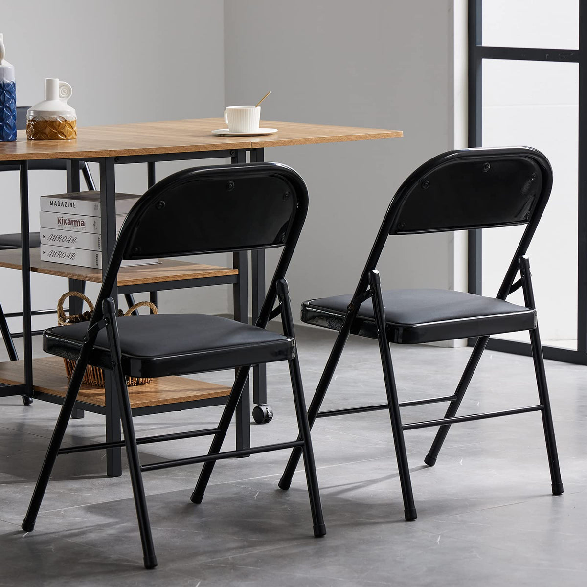 Black Folding Chairs with Padded Seats, 10 Pack L51445